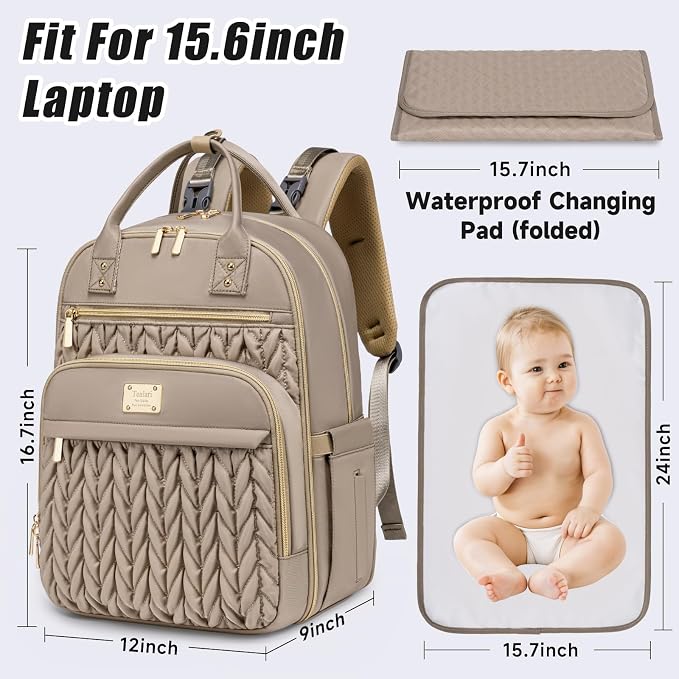 Tealari Diaper Bag Backpack,Stylish Baby Diaper Bag,Waterproof Travel Diaper Backpacks Baby Bags with Changing Pad,Stroller Straps,Insulated Pockets (Khaki) - Image 2