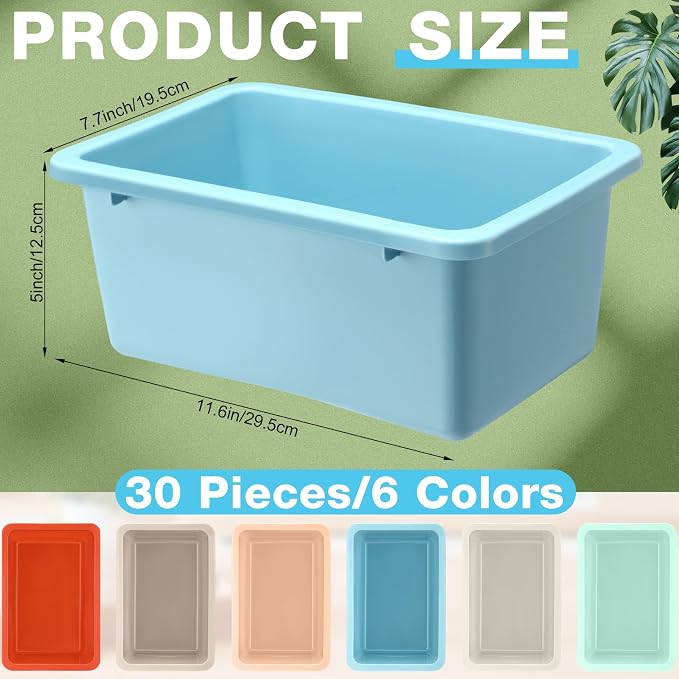Thyle 30 Pieces Plastic Cubby Bins with Labels 11.6 x 7.7 x 5 Inch Classroom Book Bins Stacking Storage Container Organizer Storage Cubbies for Classroom Office (Retro Color) - Image 2