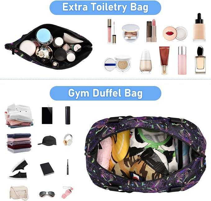 MNSRUU Travel Duffel Tote Bag Multi-colored Spiders Sports Duffel Bag with Wet Pocket Weekender Overnight Bag for Women Men Gym Bag, Carry On Bag Hospital Bag for Labor and Delivery - Image 3