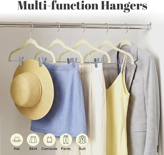 HOUSE DAY Velvet Skirt Hangers 12 Pack, Beige Velvet Pant Hangers | with Adjustable Clips, Space Saving Slim Shorts Hanger, Heavy Duty Non Slip Clip Hanger for Pants, Skirts, Shorts - Image 3