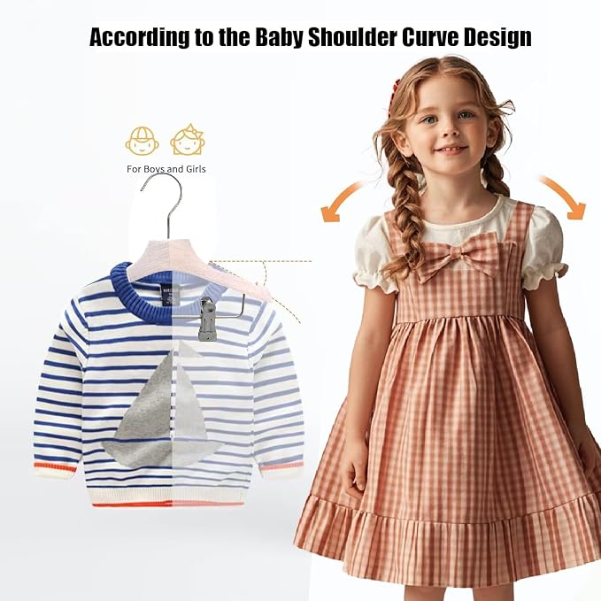 White 9.8" Ultra-Thin Wooden Children Closet Clothes Clips Hangers 12PCS Wood Baby Kids Coat Hangers for Infant Toddler Newborn Jumpsuit Pants Skirts Jeans Space Saving Heavy Duty Durable - Image 7