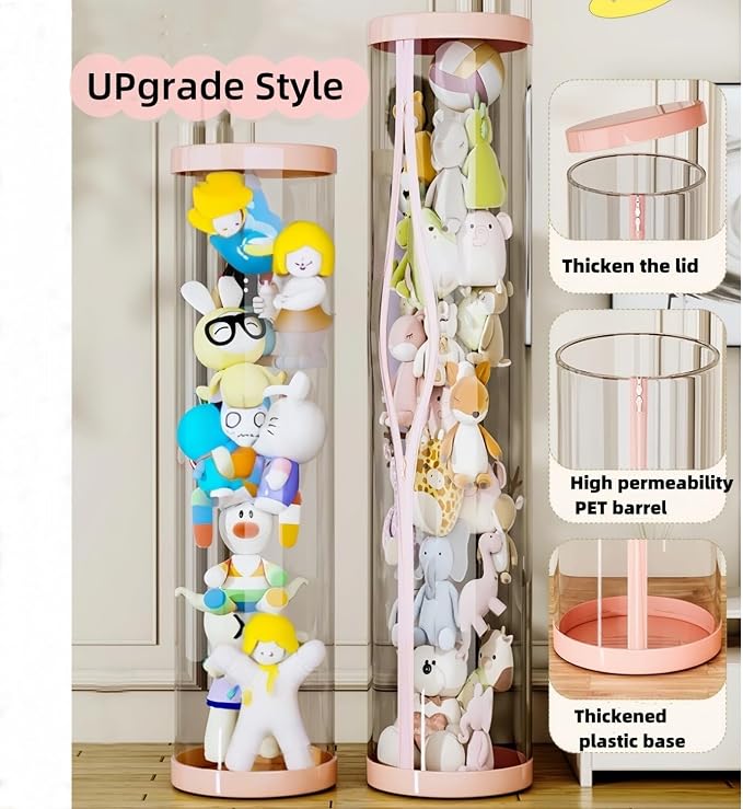 Upgraded Stuffed Animal Storage Tube,Tall (150cm) Plush Organizer with 4 Wheels, PET Clear Bucket & Double Zipper, Space-Saving Toy Storage for Kids Room, Tidy Zoo Bin for Stuffed Animals (Pink) - Image 3