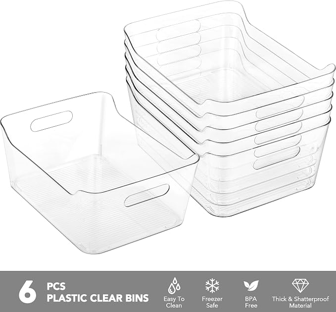 Tiawudi 6 Pack Plastic Storage Bins, Extra Large Pantry Organizer, 13.5" x 10" Clear Storage Containers and Organizer Bins, Multi-Use Bins for Home, Kitchen, Closet and Cabinet - Image 3