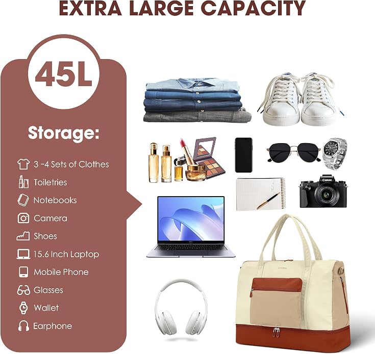 Women's Weekender bag Travel Duffel Bag with Shoe Compartment 21-inch Airline-Approved Carry-On, 2-Piece Overnight Bag Set Personal Item Luggage - Image 2