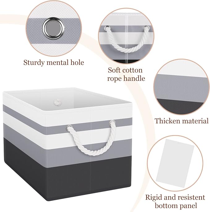 Storage Bins 2-Pack, Foldable Storage Baskets for Organizing Toys, Books, Shelves, Closet, Large Storage Box with Rope Handles, Sturdy Organizer Bins,Gradient Grey - Image 3