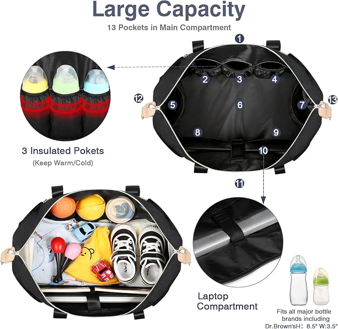 Diaper Bag Tote for Baby 7PCS, Large Mommy Bag with Portable Changing Pad | Multifunctional Hospital Bags for Labor and Delivery with Pacifier Case and Organizer Pouches,Travel Baby Bag for Boy Girl - Image 5