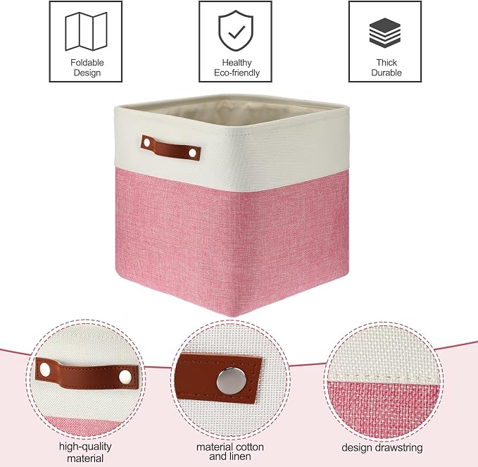 Uiifan 8 Pack 12 x 12 x 12 Inch Large Storage Baskets Collapsible Fabric Storage Cubes Bins with Handles for Shelves Closets Nursery Home Clothes Toys Organizers, Pink - Image 3
