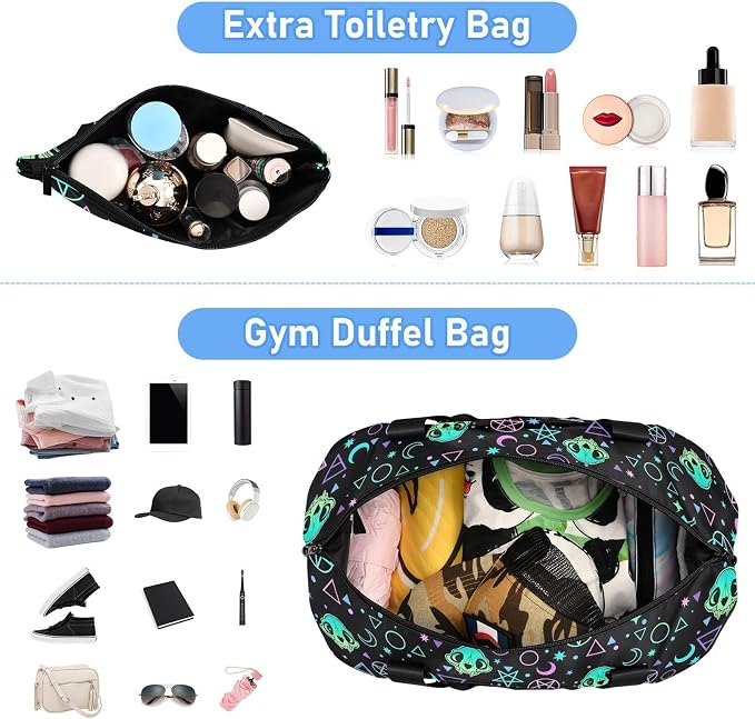 Travel Duffel Tote Bag Magic Skulls Sports Duffel Bag with Wet Pocket Weekender Overnight Bag for Women Men Gym Bag, Carry On Bag Hospital Bag for Labor and Delivery - Image 3
