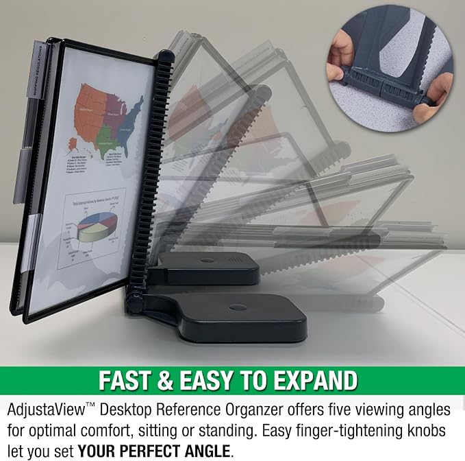 Ultimate Office AdjustaView Expandable Desk Reference Display Organizer 10C | 5 Adjustable Viewing Angles, Dual Weighted Base, 10 Letter Size EZ-Load Color Pockets, ADD-ON to Expand Capacity at Anytime - Image 6