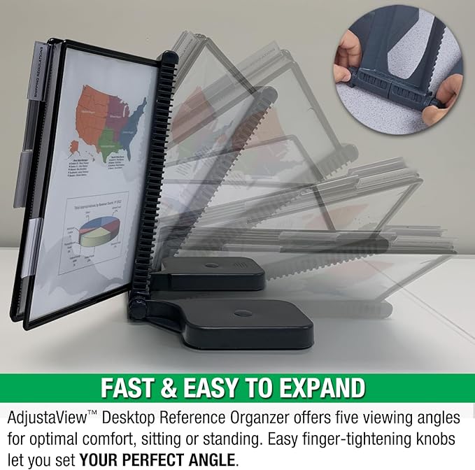 Ultimate Office AdjustaView Expandable Desk Reference Display Organizer 10B | 5 Adjustable Viewing Angles, Dual Weighted Base, 10 Letter Size EZ-Load Black Pockets, ADD-ON to Expand Capacity at Anytime - Image 4