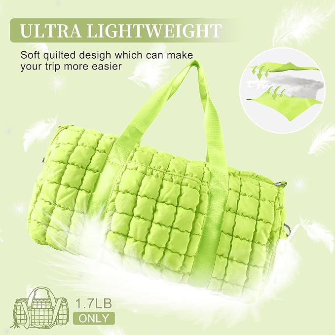 Quilted Travel Duffle Bag Gym Bag for Women,Large Puffer Duffle Weekender Bag with Compartment,Workout Overnight Carry on Organizer Bag Duffle Bag for Airplane Travel(L-Green) - Image 4