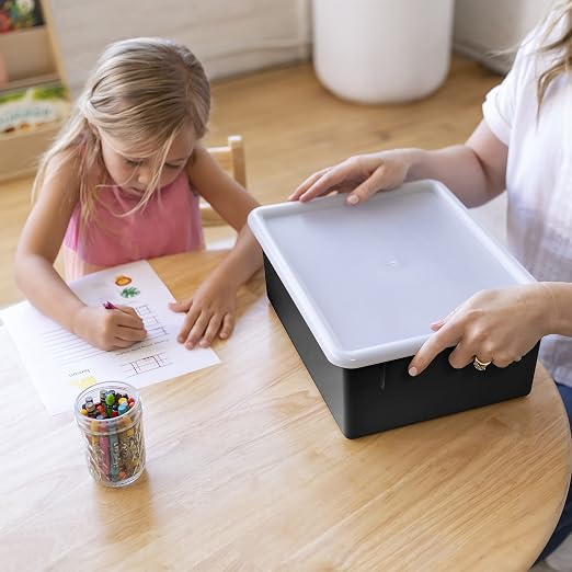 ECR4Kids Letter Size Tray Organizer with Lid, Large, 10-Piece, Black | Durable plastic, GREENGUARD Gold Certified, 1 gallon capacity, stackable/nestable, easy-lift lids, classroom & home use - Image 8