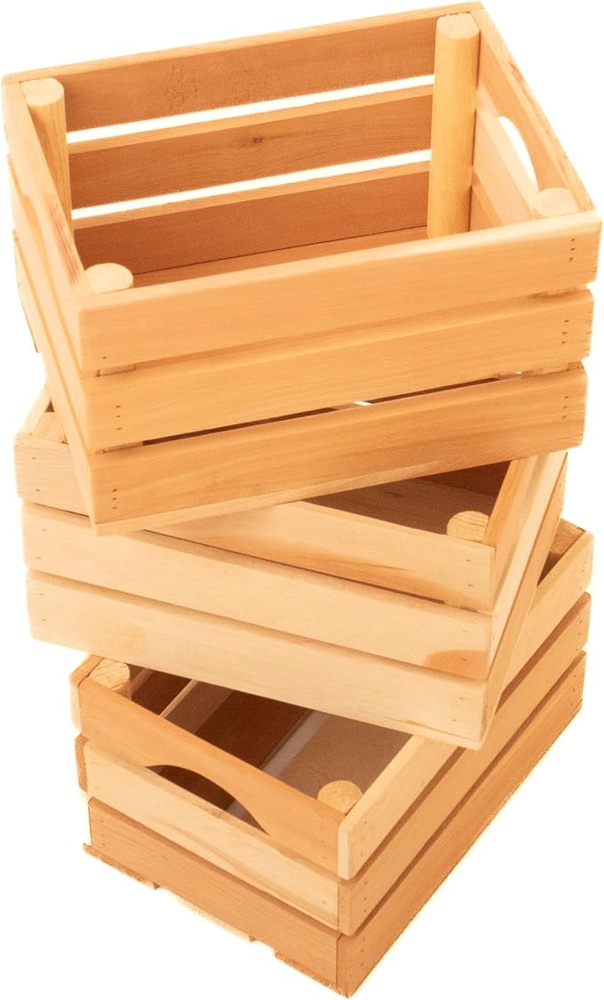 VINTAYARD Rustic Wood Crates for vintage decorative display, Small Crate set for storage and farmhouse style decor, wooden boxes made from 100% Wood (Small Set of 3) - Image 3