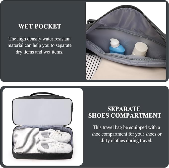 Weekender Bags for Women, Travel Duffel Bag with Shoes Compartment | Overnight Bag with Toiletry Bag, Carry on Personal Item Bag for Travel Business Trips Sport Hospital,Grid Travel Bag Set - Image 5
