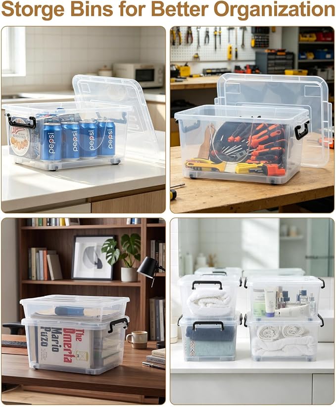 NUMIFUN 15QT Storage Bins with lids, Stackable Space Saver for Family | 4-pack BPA-free plastic boxes with secure latches. Deep recessed lids ensure safe stacking for closet & garage storage. - Image 4