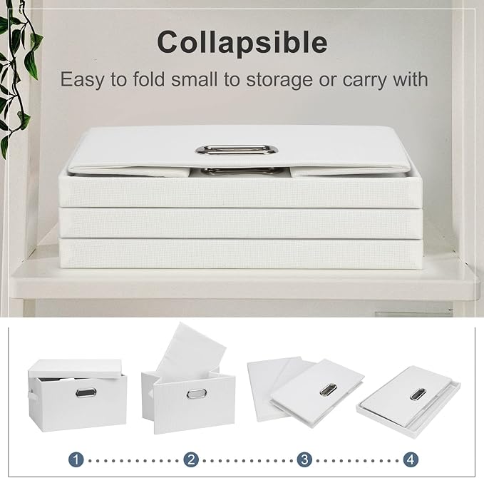 Graciadeco Medium 15" 21 Quart Collapsible Stackable Storage Bins with Lids, 5 Packs White Foldable Fabric Closet Storage Boxes with Lids, Lidded Heavy-duty Linen Baskets(15x11x8) | 21 Quart 5 Pack White Collapsible Stackable Linen Fabric 4 Handles Bed... - Image 5