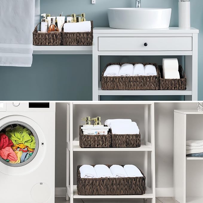 Pantry Baskets Organization, Wicker Basket for Shelf Black | Handwoven Pantry Organizers and Storage with Built-in Handles, Laundryroom Organization Storage Bins for Snack Cans - Image 7