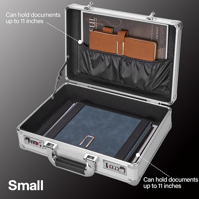 File Organizer Storage Box - 14.2 x 9.8 x 4.5 Inch Medium, Portable Locking Storage Totes with Dual Combination Locks, Lock Boxes for Personal Items, Cash, Briefcase - Silver - Image 3