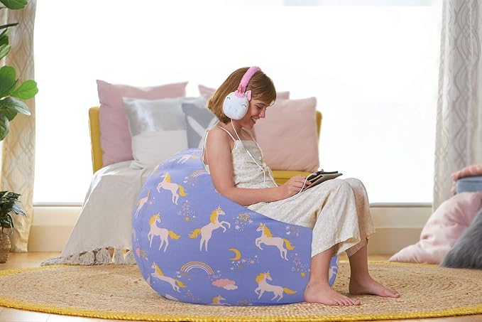 Aubliss Stuffed Animal Bean Bag Storage Chair | (Light Blue Unicorn, Medium (32'')) - Image 6
