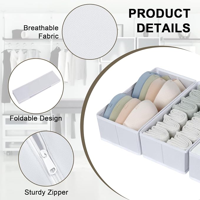 DIMJ Drawer Organiser System Drawer Organiser - Pack of 12 Storage Box Fabric Foldable Underwear Wardrobe Organiser for Clothes, Socks, Ties, White - Image 4