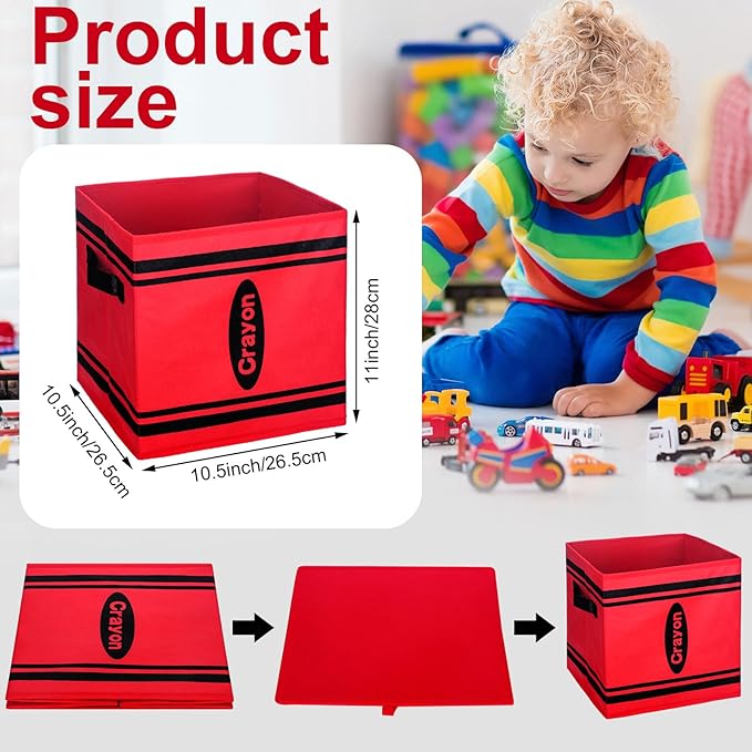 RattanView 6 Pcs 11in Cube Storage Bins Crayon Classroom Cubbies Fabric | Colorful Organizers for Daycare, Stackable Collapsible Design, Treasure Prize Boxes for Students, School Supply Storage - Image 2