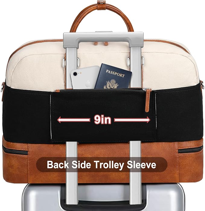 Weekender Bag for Women, Large Overnight Bag Canvas Travel Duffel Bag Carry On Tote with Shoe Compartment 21" 3Pcs Set - Image 3