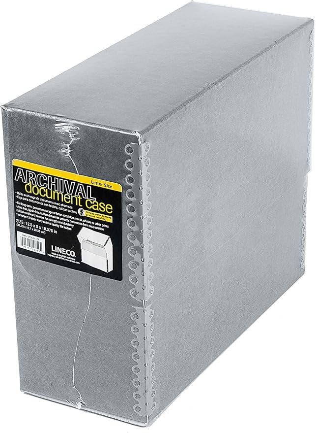 Lineco Archival Document Storage Box, 12.5" x 10.5" x 5", Gray | Acid-Free, 12 Letter Sized File Folders Included, Organizer for Prints, Photos, Papers, Pack of 2 - Image 2