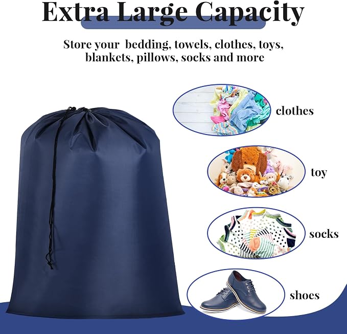 Woanger 12 Pack 28 x 45 Inch Extra Large Laundry Bags Bulk, Navy Blue | Washable Polyester, Drawstring Closure, For Clothes and Bedding, Foldable for College Dorms, Hotels, Camping and Travel - Image 4
