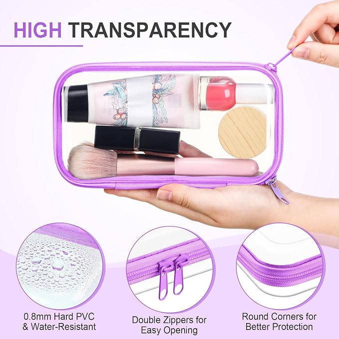 Sanwuta 6 Clear Hard Zipper Case,Colorful,7.48 X 3.94 X 2 Inch | Pencil Case Pouches ,Makeup Bag,Plastic Toiletry Diaper Bag ,Travel Toy Storage,Waterproof Organizer Bins - Image 3