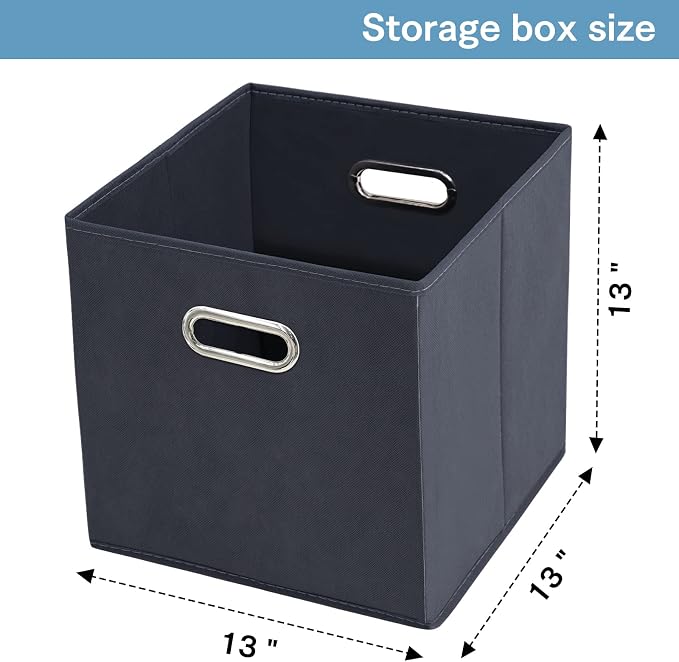 Black Fabric Cubby Storage Bins,13x13x13 Inches ,Cube Organizer Bin Foldable Storage Boxes with Dual Handles Fabric Organizer Box and collapsible Storage basket,Set of 6,Grey - Image 2