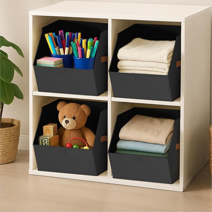Large Closet Storage Cubes - Closet Storage Bins with Dual Handles for Clothes, Towels, Toys, Shelf Organizer Bins for Bedroom, Nursery, Shelves, Small Spaces, Black, 3 Pack - Image 8