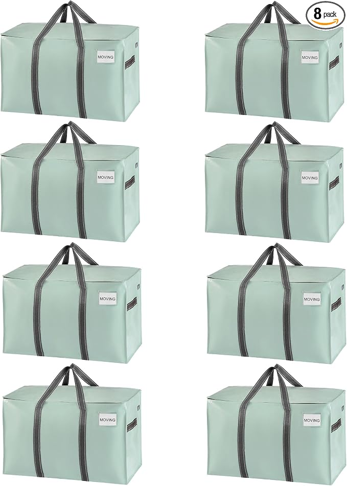 VENO 8 Pack Heavy Duty Moving Bags, Extra Large Storage Bags with Reinforced Handles & Strong Zippers, Foldable & Reusable Moving Box Alternative for Clothes & Dorm Storage by Veno