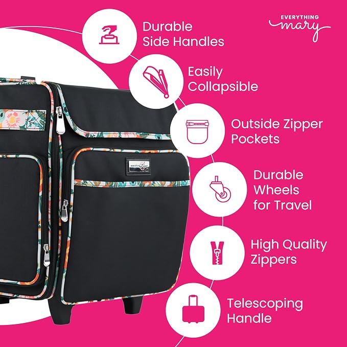 Everything Mary Rolling Scrapbook Tote – Black & Floral Trim Craft Bag with Wheels – Storage Organizer for Scrapbooking, Papercraft, Art Supplies & Craft Tools - Image 3