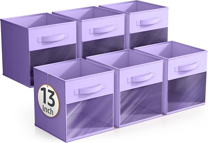 Sorbus 13 Inch Storage Bins with Clear Window - 6 Foldable Baskets for Organizing Clothes, Toys, Books - Sturdy Collapsible Fabric Storage Cubes with Handle - Storage Baskets for Shelves, Closets - Image 7