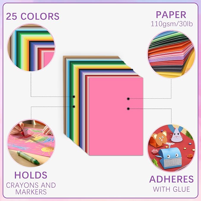 Swanaryo Construction Paper Assorted Colors - (600 Sheets, 9x12), 25 Bright Colors Lightweight(30lb/110gsm) Craft Paper Bulk Pack Arts & Crafts Projects - Image 3