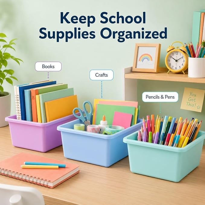 6 Pack Plastic Cubby Bins for Classroom Stackable Book Bins Plastic Classroom Cubby Organization Storage Containers Toy Storage Cubbies for Library School Office Home Nursery Playroom (Pastel) - Image 4