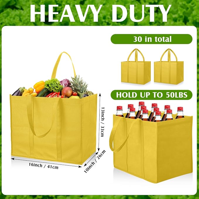 Hillban 30 Pack Large Reusable Shopping Bags Bulk | Heavy Duty Foldable Grocery Bags 16 x 13 x 10 Inch, Washable Portable Storage Totes with Reinforced Handles - Image 4