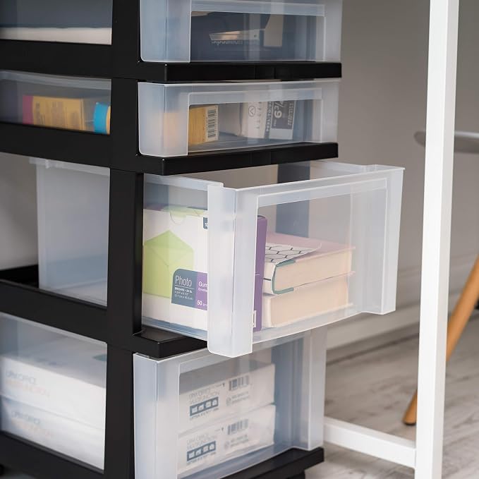IRIS USA 4-Drawer Rolling Storage Cart, Black/Clear | Keep classroom supplies, teacher essentials, craft materials, and learning tools organized with easy-access drawers. - Image 8