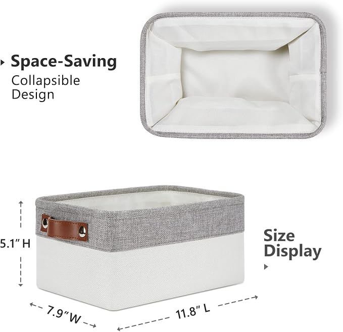 DULLEMELO Storage Baskets Bins for Organizing, Small Fabric Baskets for Shelves, Closets, Nursery, Home, Office, Empty Gift Baskets (6-Pack, Grey&White) - Image 2