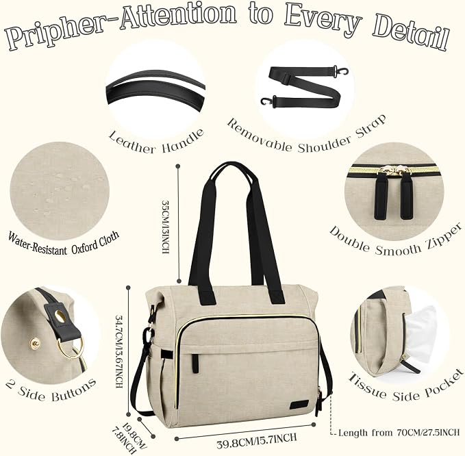 Diaper Bag Backpack Mommy Bag Large Capacity Diaper Backpack Travel Essential Baby Diaper Bag for Mom and Dad, Black (Beige) - Image 6