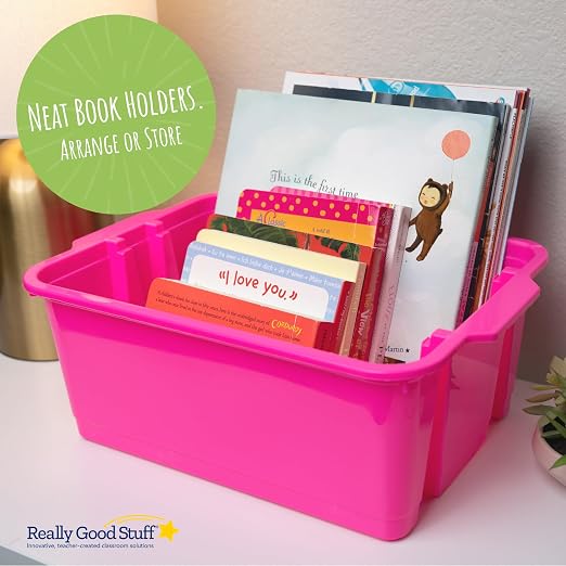 Really Good Stuff Stacking Bins, 14" x 10" x 5.75", 4-Pack, Neon | Stackable Storage Plastic Bins for Classroom Organization, Home Storage, Office & Hospital Supplies - Image 9