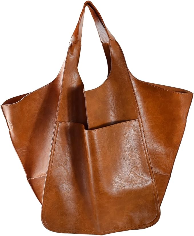 KlaOYer Oversized Leather Tote Bag Huge Capacity Work Hobo Pu Leather Bucket Purse And Handbag Large Soft Travel Shopping Bag by KlaOyer