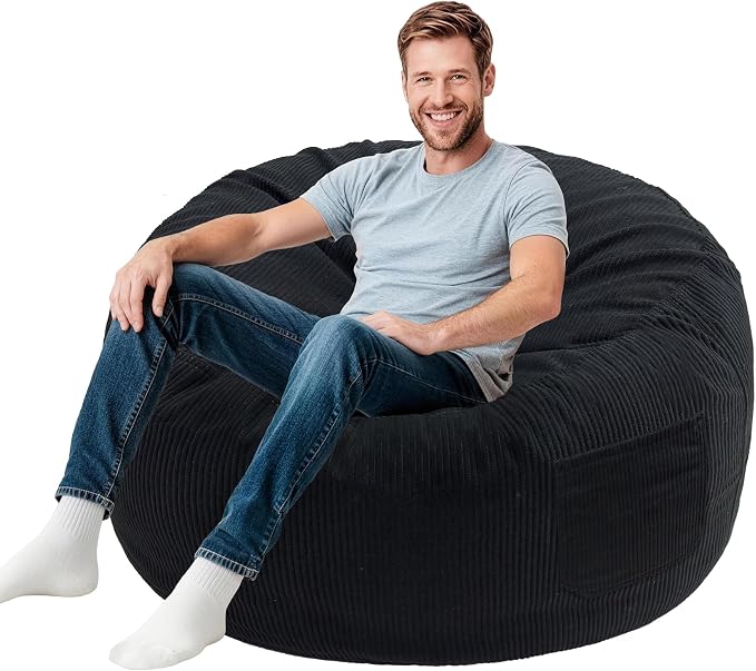Lukeight Bean Bag Chair for Teens and Adults, Memory Foam Filled Floor Lounger, Washable Velvet Cover with Inner Liner, Beanbag Chair with Filling for Gaming and Reading, Black, XXX-Large 42"D x 23"H by Lukeight