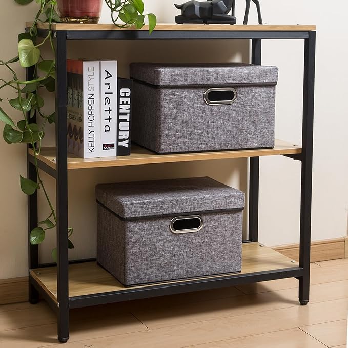 Foldable Storage Boxes with Lids [1-Pack] Linen Fabric Collapsible Storage Bins Organizer Containers Baskets Cube with Cover for Home Bedroom Closet Office Nursery (14.9x9.8x9.8) - Image 3