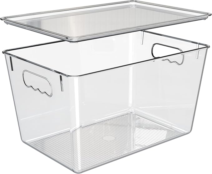 YAN & HIN 4 Pack Clear Storage Bins with Lids, Stackable Plastic Organizer Bins with Handles, Pantry Organizers and Storage for Kitchen Cabinet, Fridge, Bathroom, Closet and Shelf Organization - Image 8