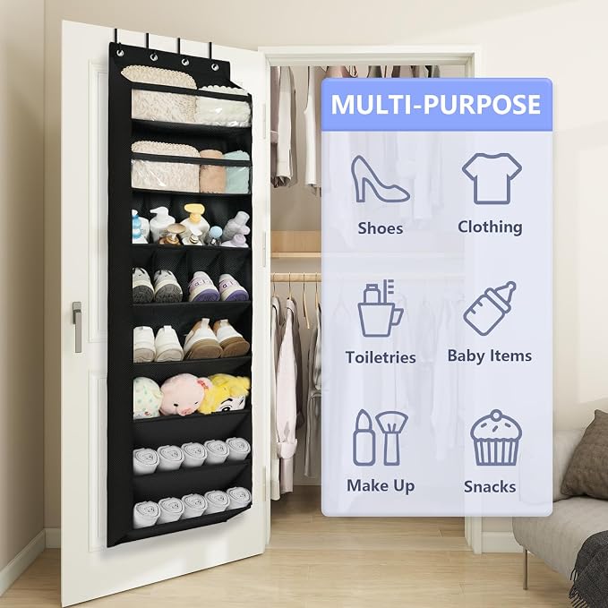 1 Pack 8 Shelves Over The Door Shoe Organizer, 68" Exlarge Deep Pockets | Hanging Shoe Organizer, Shoe Rack for Closet, Shoe Holder for Boots, Sneakers, Heels, Over Door Organizer in Home, RV, Black - Image 6
