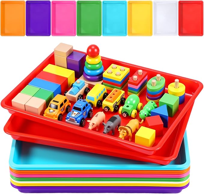 Maitys 15 Pack Plastic Art Trays 12 x 16 Inch Activity Crafts Trays Sensory Tray DIY Projects, Painting, Beads, Jewelry Office Home Organizer Arts and Crafts Supplies(Vivid Color) by Maitys