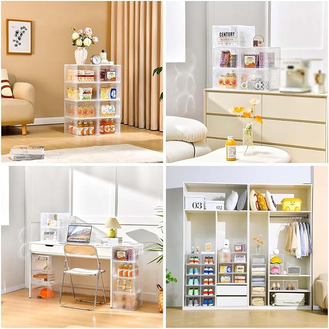 10 Pack Clear Storage Bins with Lids, 19 Qt Closet Organizers and Storage | Stackable, Magnetic Doors, Clothes Organizers and Storage, Purse Organizer, Craft Containers - Image 9