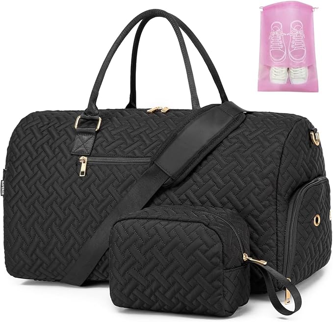 Duffle Bag for Travel, Weekender Bag with Shoe Compartment, Carry On Overnight Bag for Women with Toiletry Bag, Gym Bag with Wet Pocket, Hospital Bags for Labor and Delivery Beige by BAVERGE