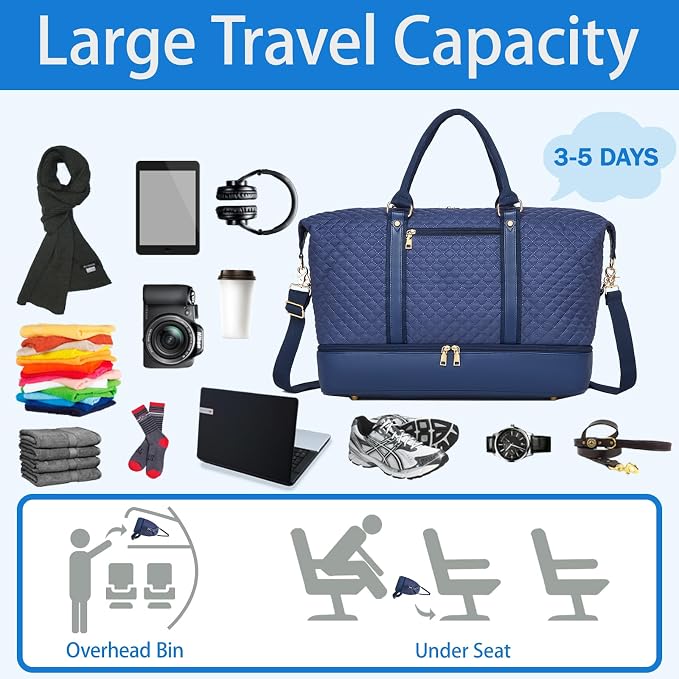 Canvas Duffle Bag for Travel, Weekender Overnight Bag for Women Men with Shoe Compartment Carry on Duffle Bags for Airplanes Gym Sport Business Bag - Image 5